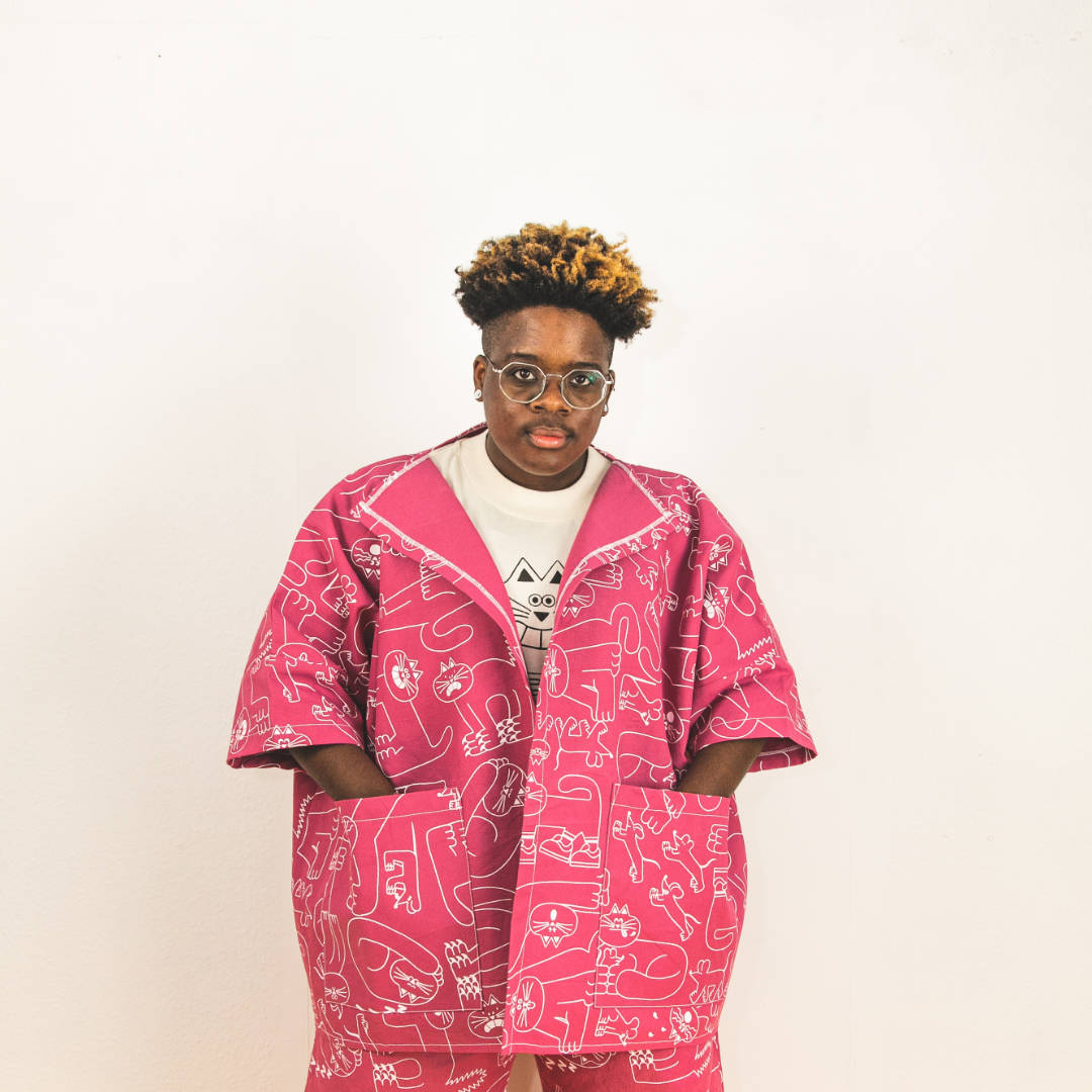 The best pink jacket in the world, screen printed with our original Dora cat design and ethically made by YUK FUN in the UK