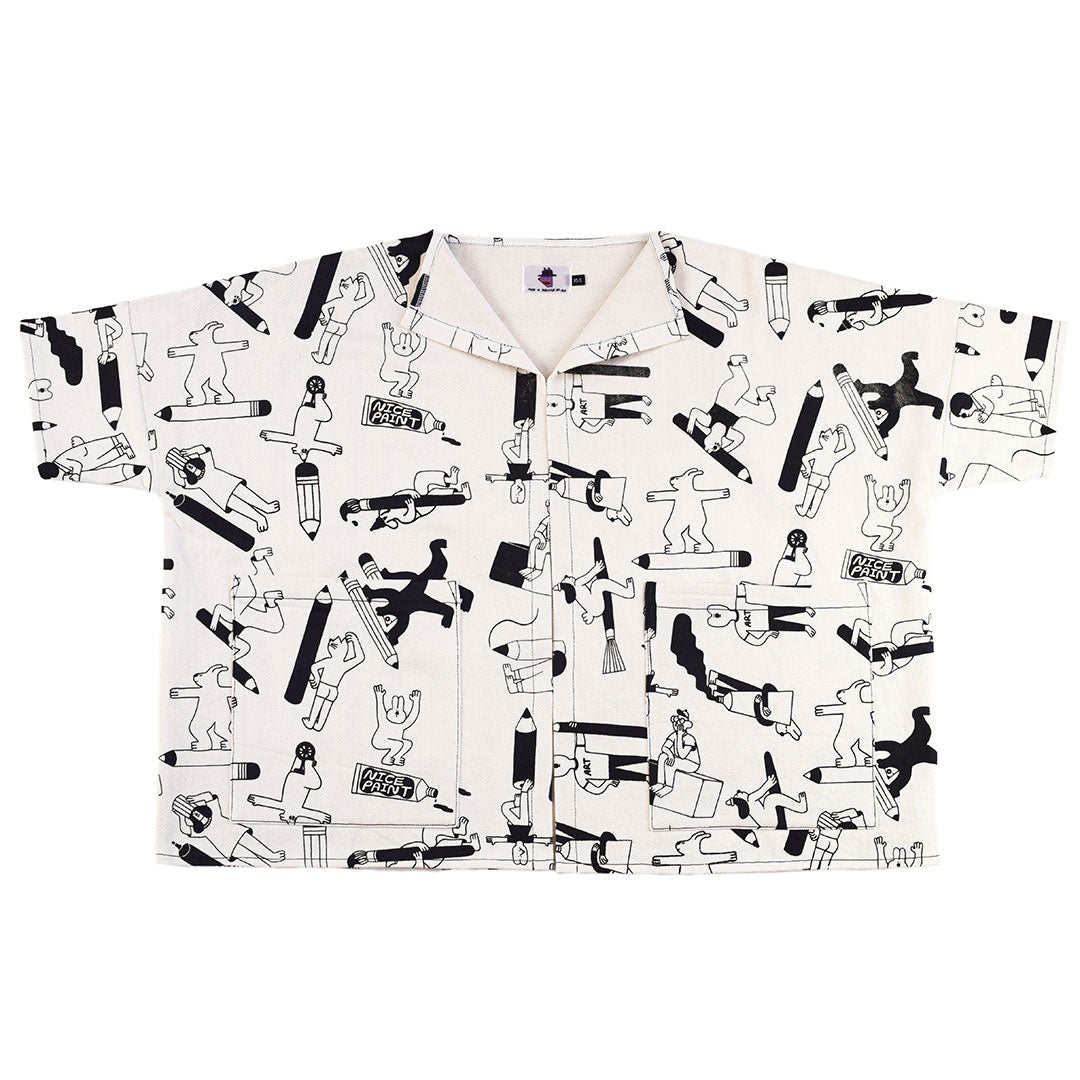 The YUK FUN Artist Jacket: boxy cut, oversized with BIG pockets. Handmade and screen printed by illustration duo YUK FUN