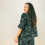 Totally rad cat print black Artist Jacket designed and ethically made by YUK FUN in the UK