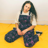 Dora cat print blue dungarees made by The Emperor's Old Clothes & YUK FUN