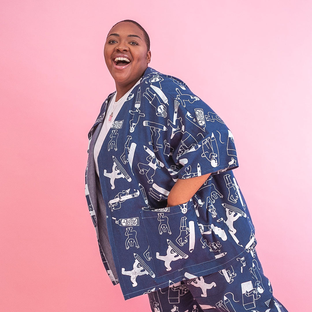 Awesome all over print denim Artist Jacket by illustration duo YUK FUN