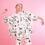 Cool all over print graphic Artist Jacket designed, handmade and screen printed by YUK FUN