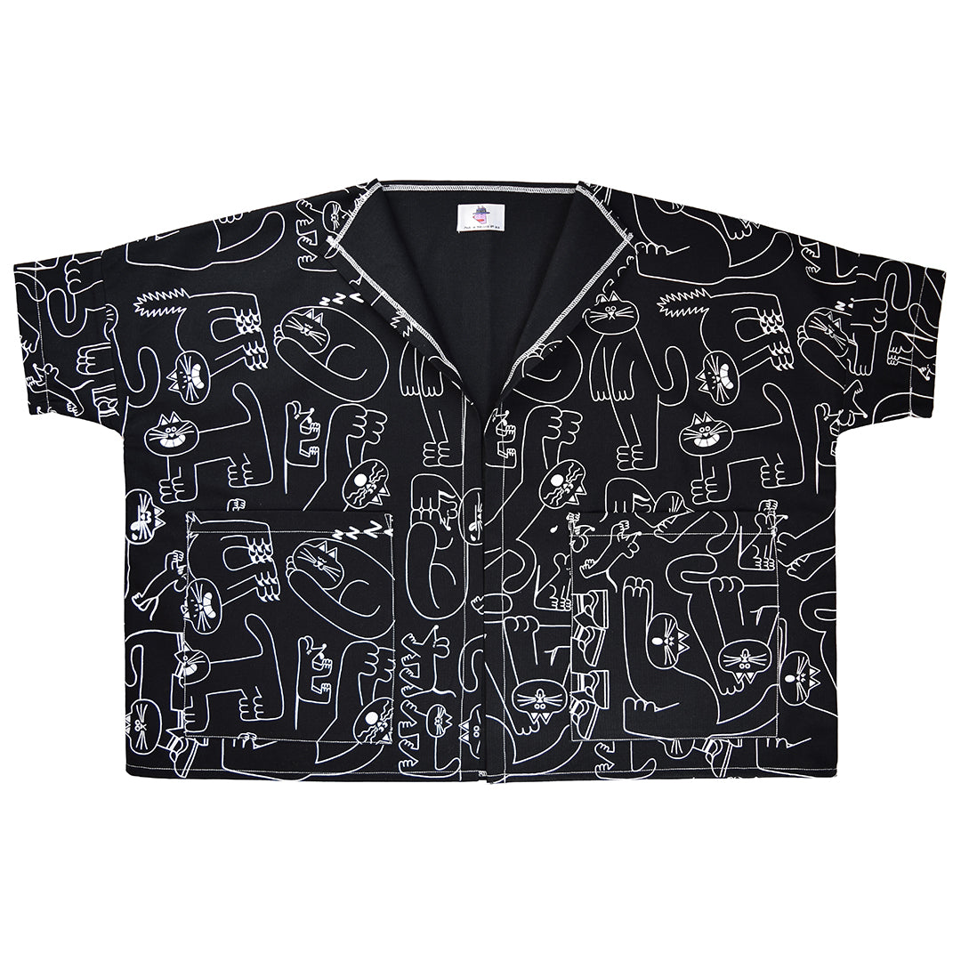 Awesome black and white Artist Jacket designed, hand printed and ethically made by independent label YUK FUN