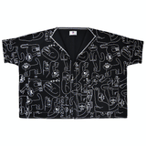 Mega boxy oversized Artist Jacket from YUK FUN screen printed in a Dora cat pattern