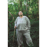Organic grey cotton tracksuit with all over cat print designed and made by indie brand YUK FUN