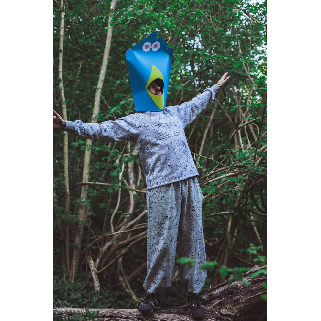 Super fun grey and black organic cotton tracksuits made in the UK by independent brand YUK FUN