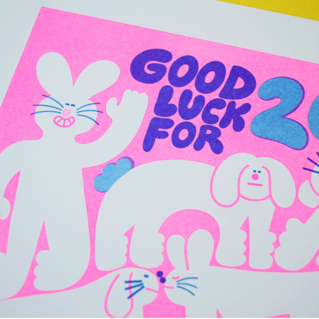 YUK FUN Good Luck Bunnies 2023 Riso Print