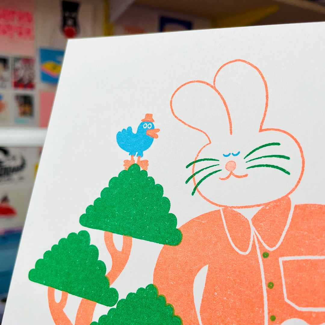 YUK FUN Bunny Waters the Money Tree Riso Print