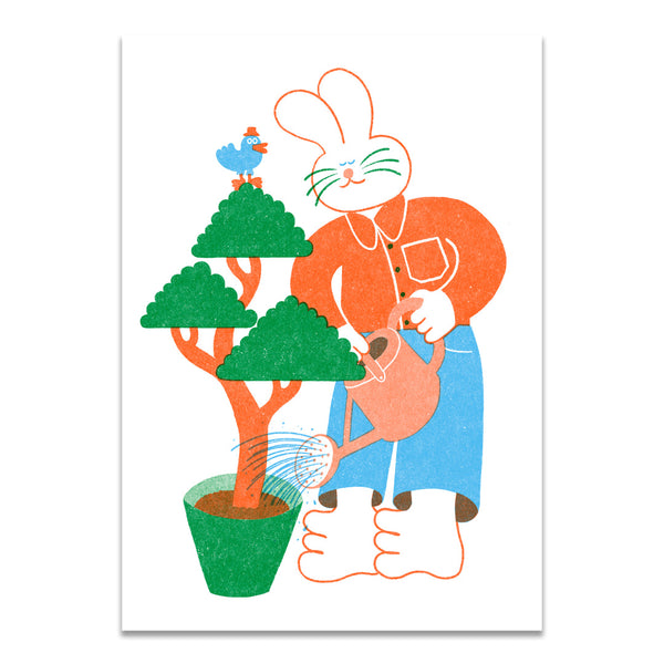 YUK FUN Bunny Waters the Money Tree Riso Print