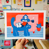 YUK FUN Knitting Time Riso Art Print