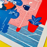 YUK FUN Knitting Time Riso Art Print