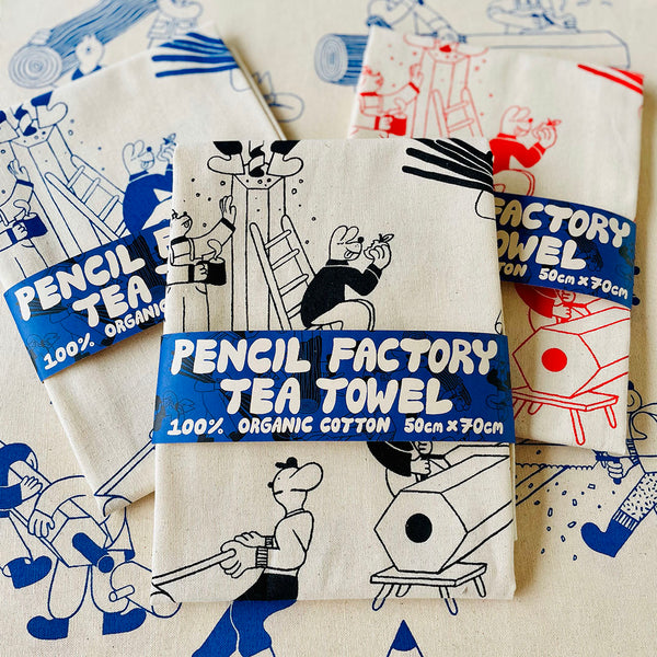 YUK FUN Pencil Factory Tea Towel