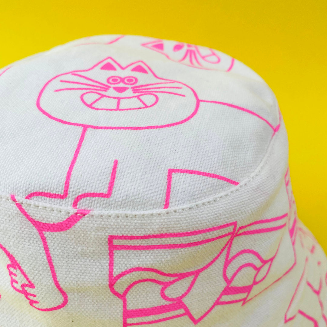 YUK FUN Bucket Hat - Pink & White Dora Print
