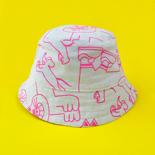 YUK FUN Bucket Hat - Pink & White Dora Print