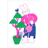 YUK FUN Bunny Waters the Money Tree Riso Print - V2