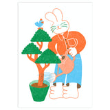 YUK FUN Bunny Waters the Money Tree Riso Print