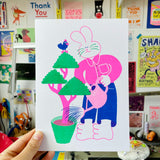 YUK FUN Bunny Waters the Money Tree Riso Print - V2