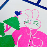 YUK FUN Bunny Waters the Money Tree Riso Print - V2