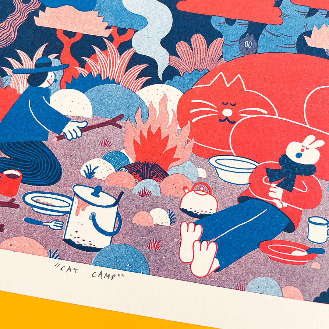 YUK FUN Cat Camp Riso Art Print