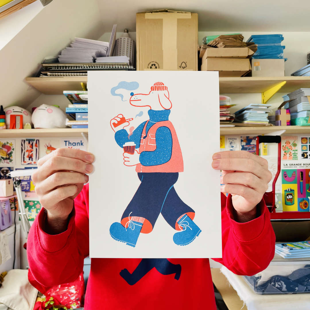 YUK FUN Strolling Riso Art Print