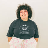 Cute longer sleeved organic cat t-shirt in grey printed by YUK FUN