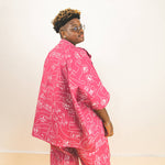 Totally rad cat print jacket and trouser outfit made from 100% organic cotton, hand printed and ethically made in the UK by YUK FUN