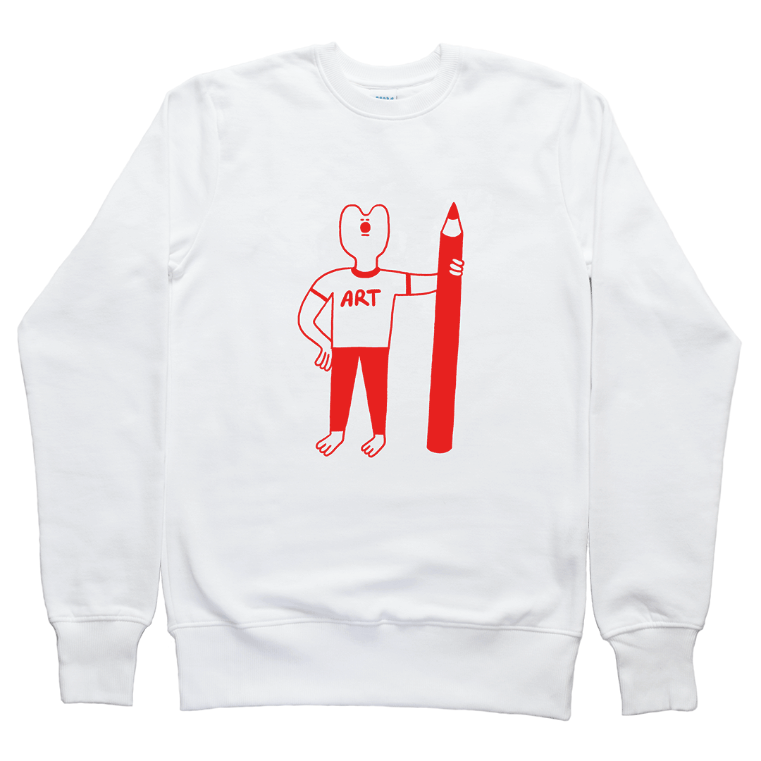 Organic white sweatshirt for Artists by indie label YUK FUN