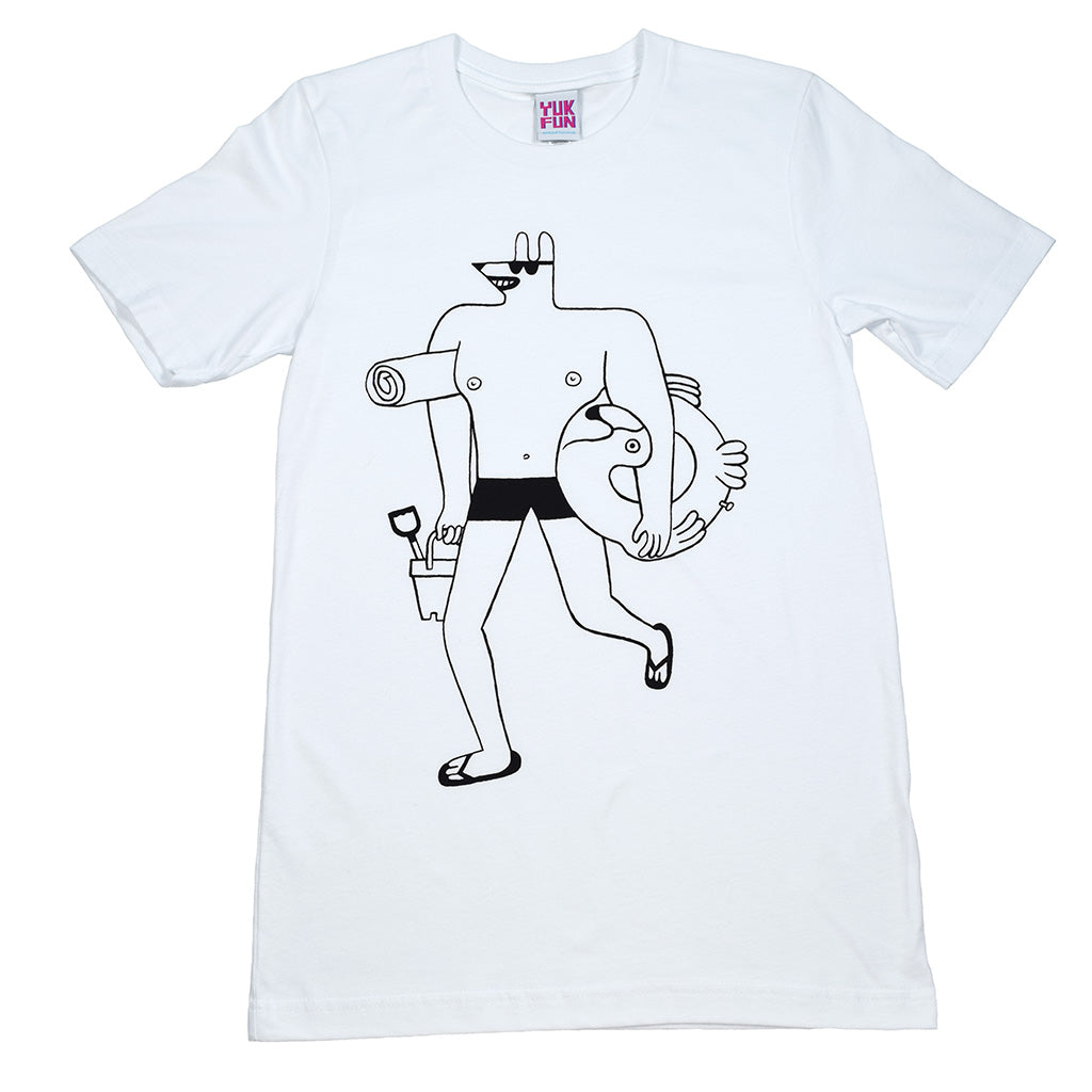 Beach Hunk White T-shirt designed and screen printed by YUK FUN 