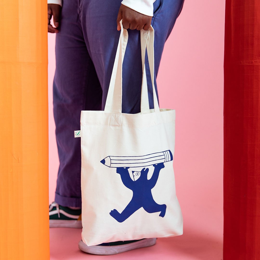 Awesome illustrated tote bag featuring fun character by YUK FUN