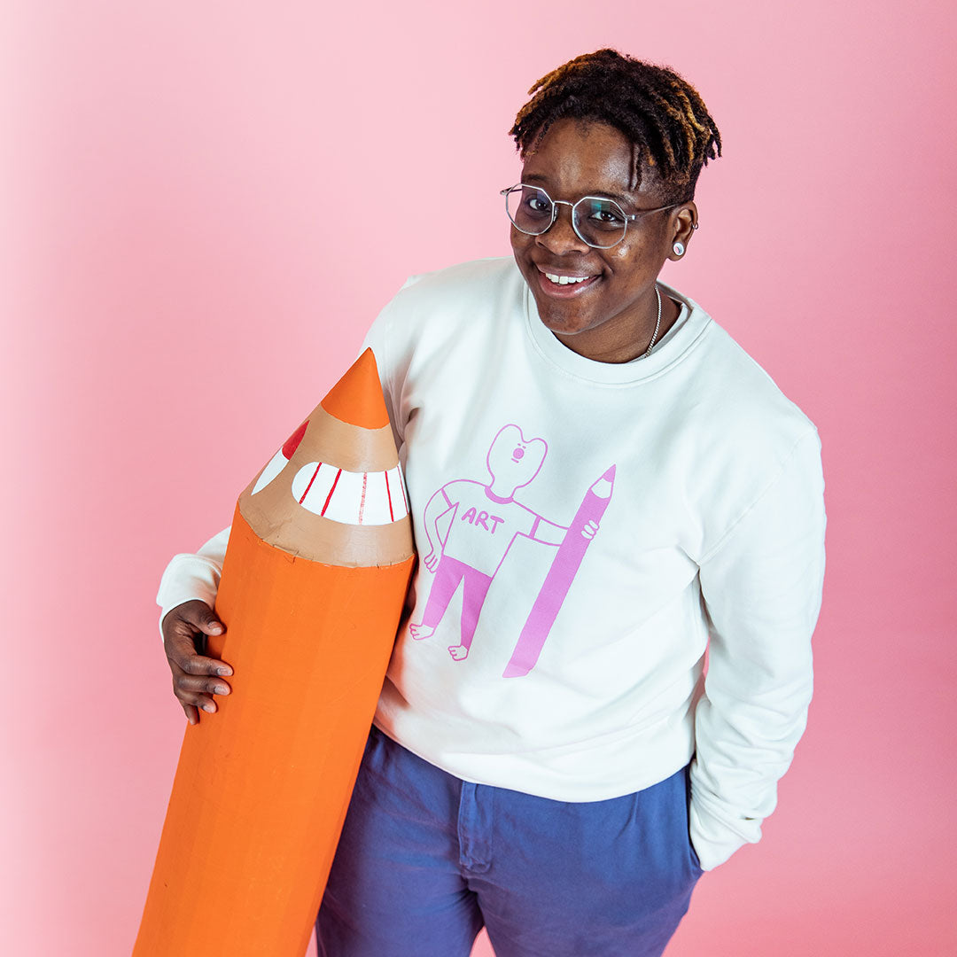 Arty handprinted organic sweatshirt featuring cute animal illustration