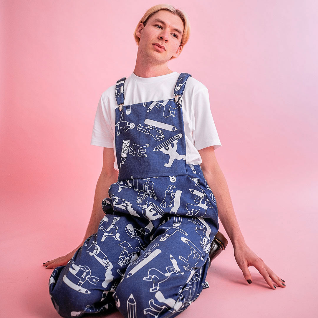 YUK FUN X The Emperor's Old Clothes Pencil Party Dungarees in Denim - PRE ORDER