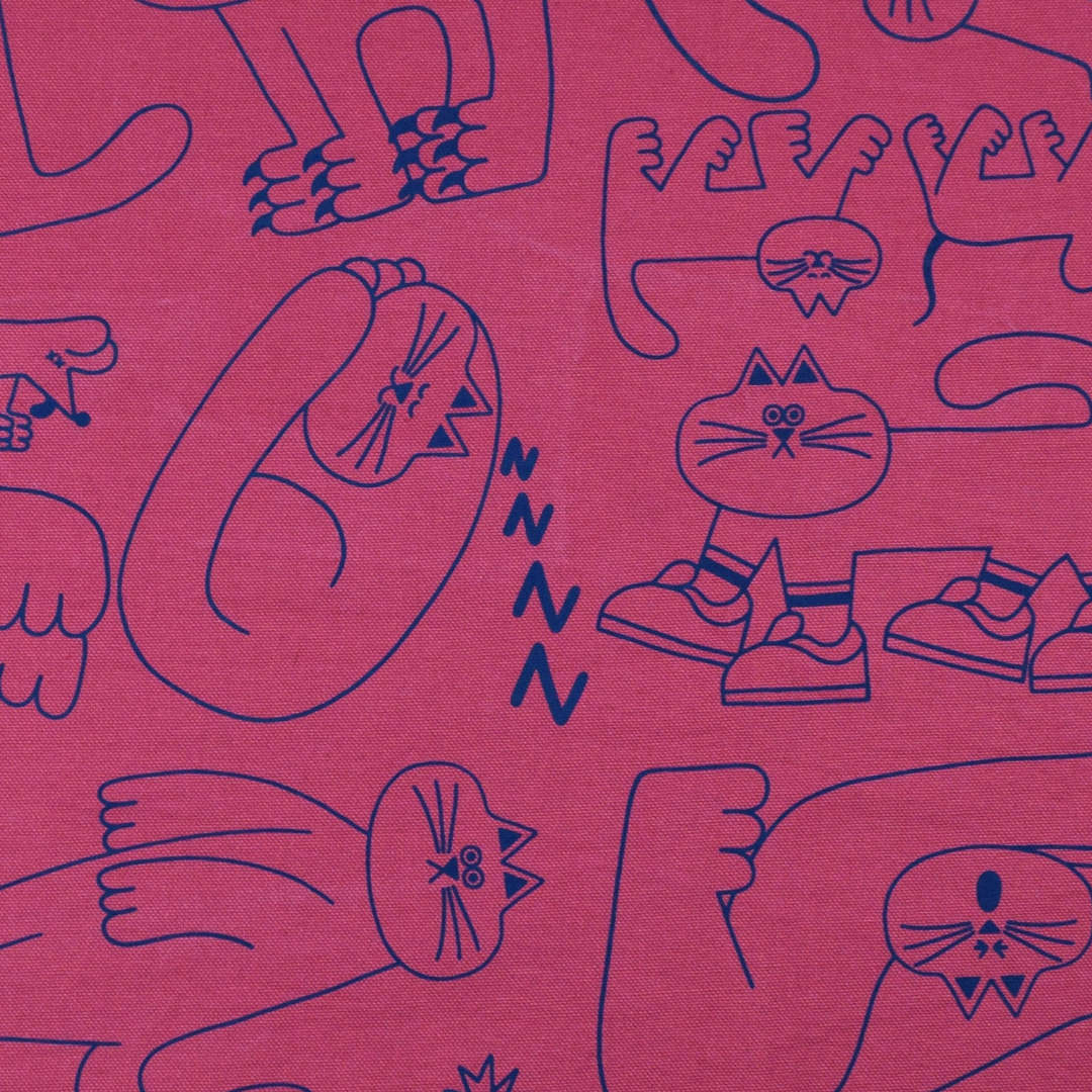 100% organic raspberry pink fabric printed in navy blue ink