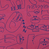 100% organic raspberry pink fabric printed in navy blue ink
