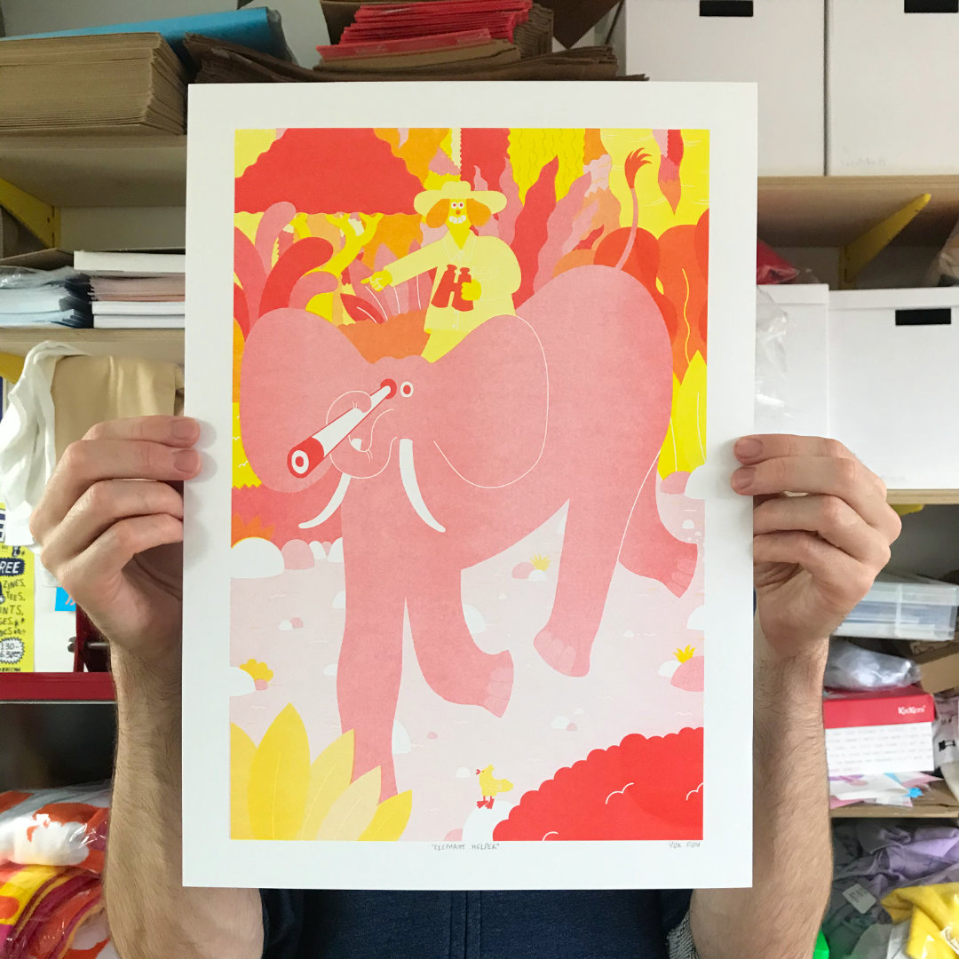 YUK FUN Elephant Helper Riso Print