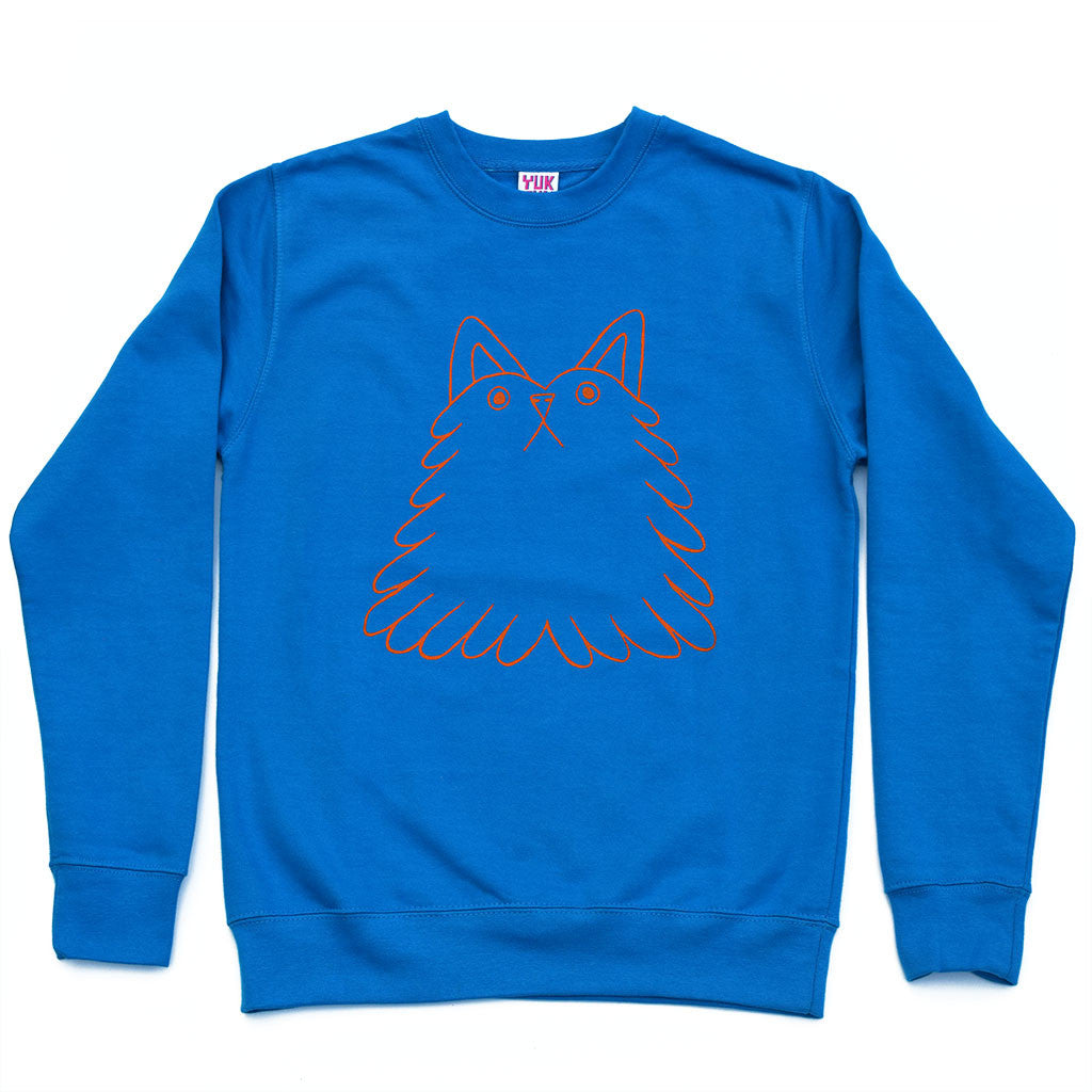 Funny grumpy cat sweatshirt screen printed by illustration duo YUK FUN