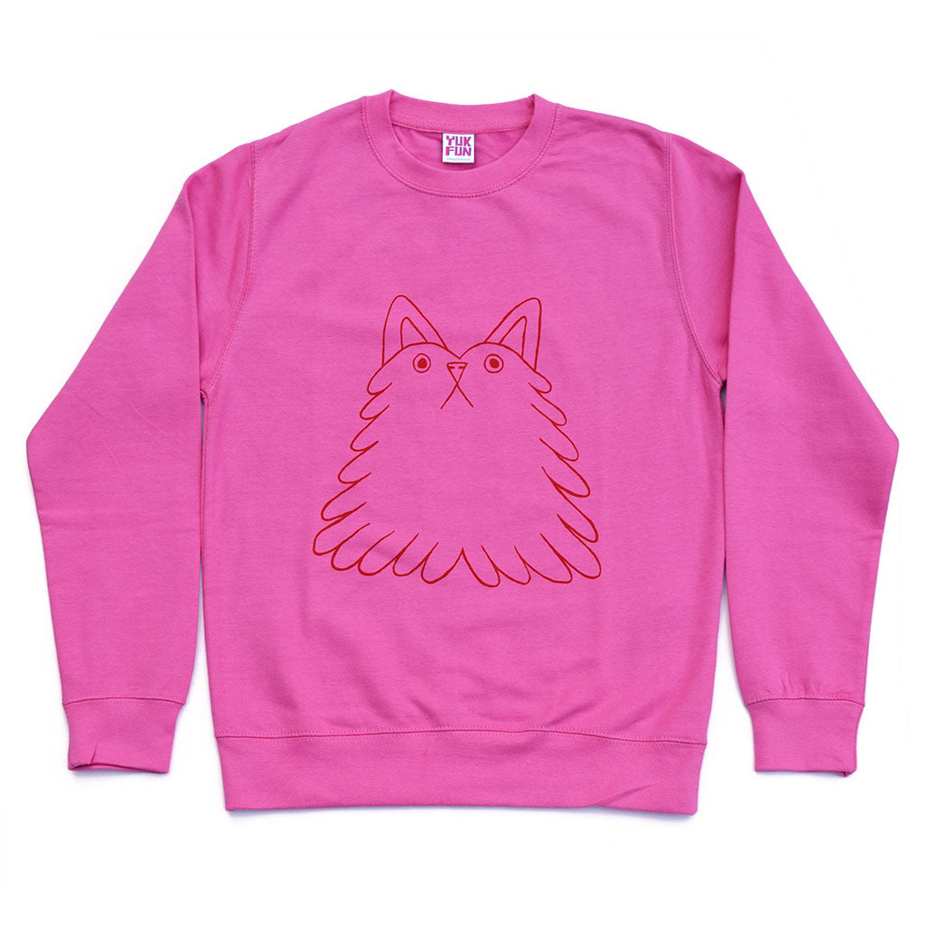 Super cute pink cat dog sweatshirt by illustration duo YUK FUN