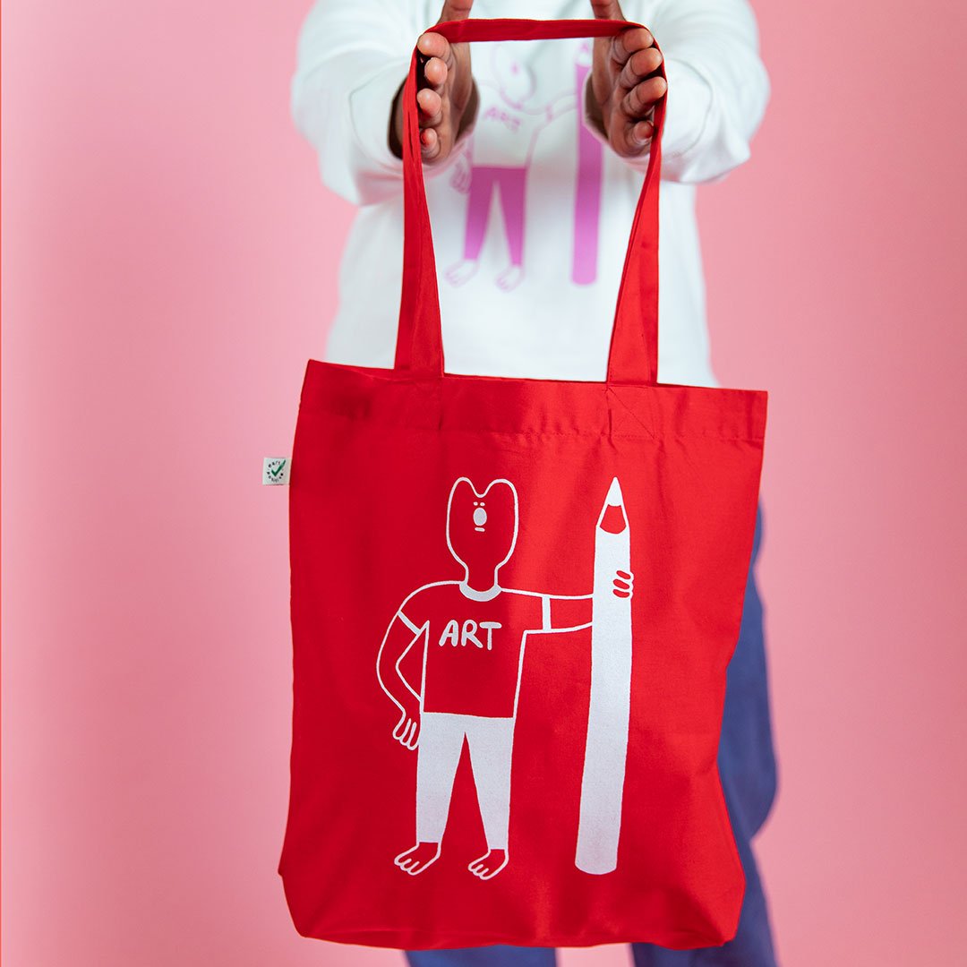 Red Art tote bag in organic cotton by YUK FUN