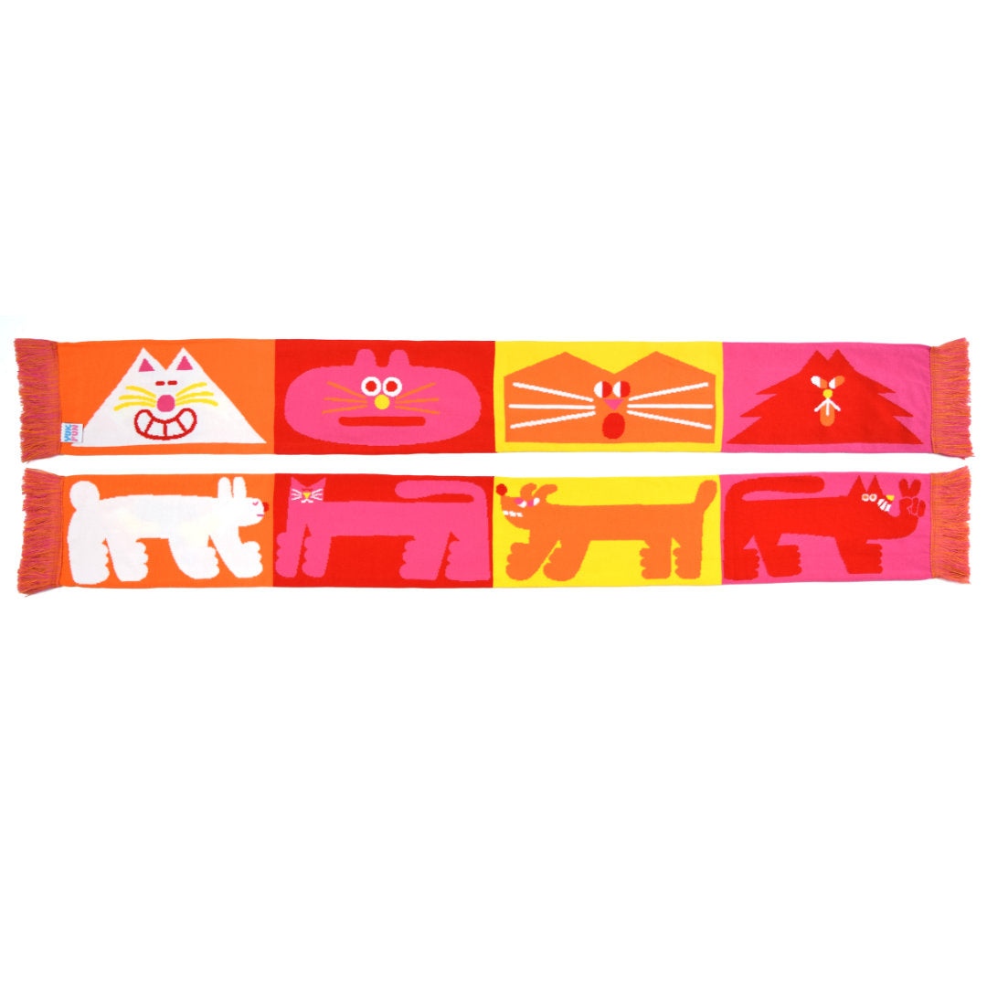 Super bright colourful orange, pink, red and yellow cat and dog scarf by YUK FUN