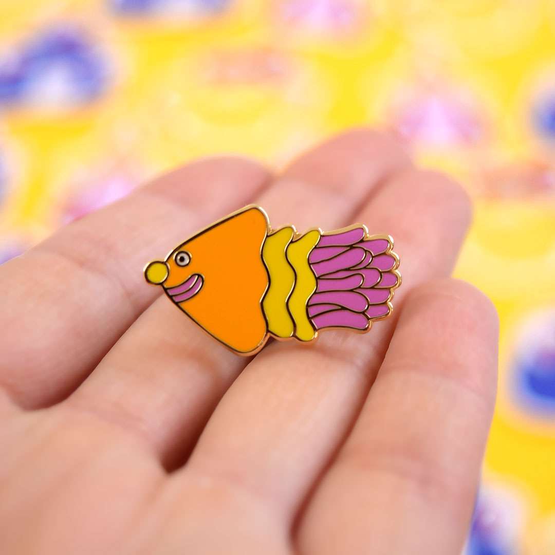 Weird little jellyfish tropical enamel pin by illustration duo YUK FUN