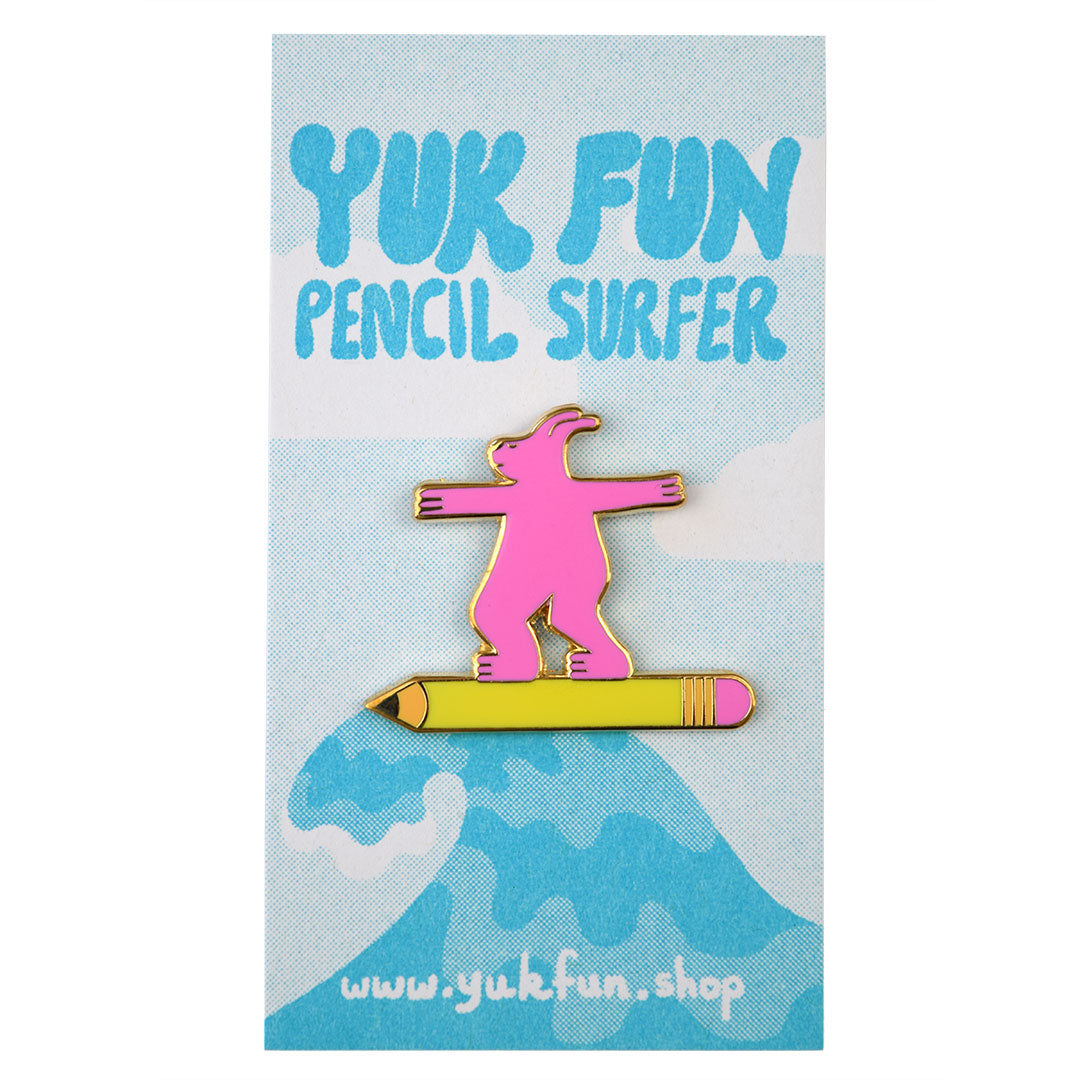 Totally rad pencil surfer enamel pin by indie label YUK FUN