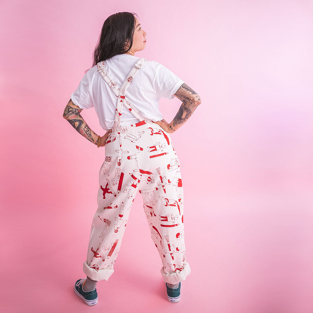 Awesome dungarees made from 100% organic cotton and screen printed by YUK FUN