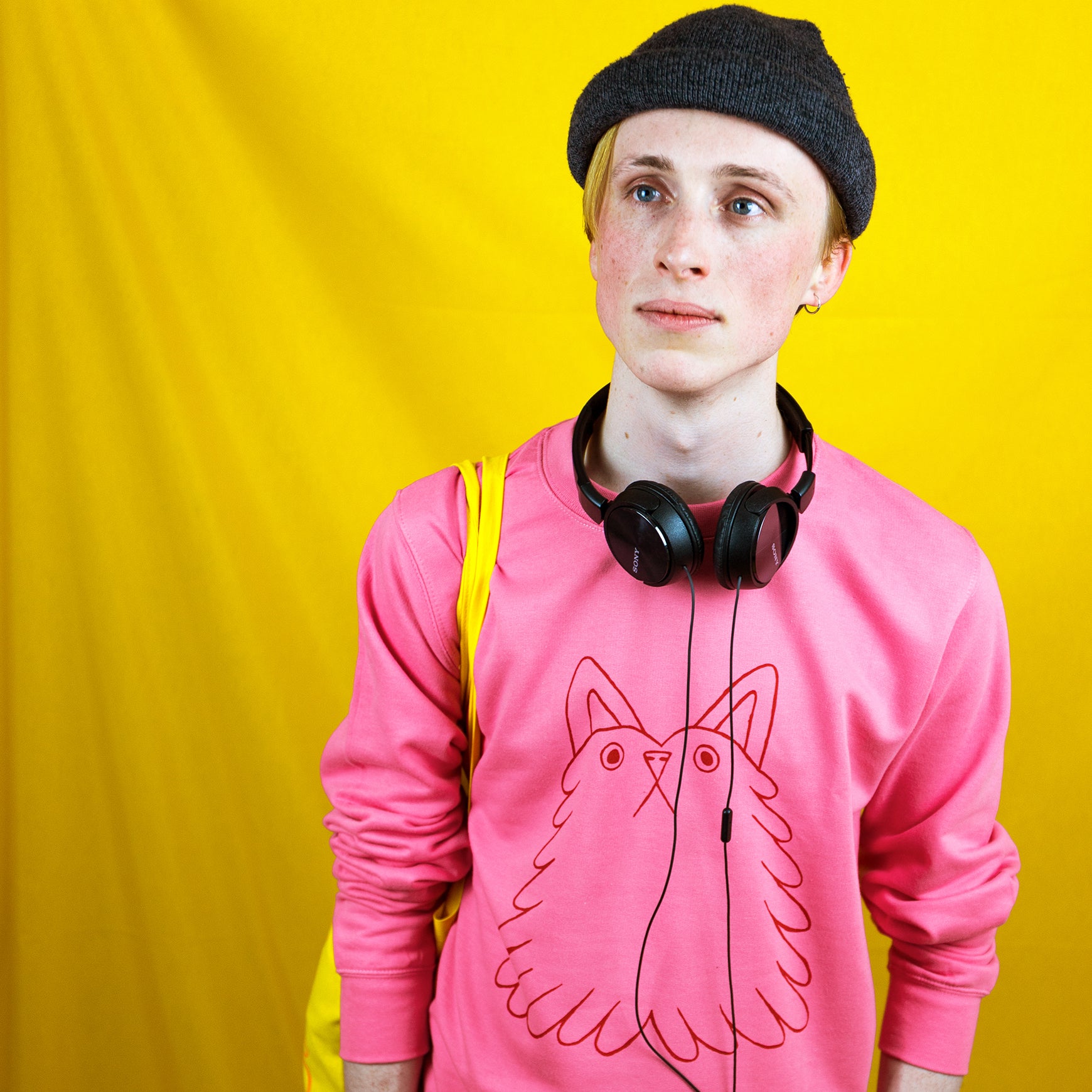 Cool mens pink cat sweatshirt by indie label YUK FUN
