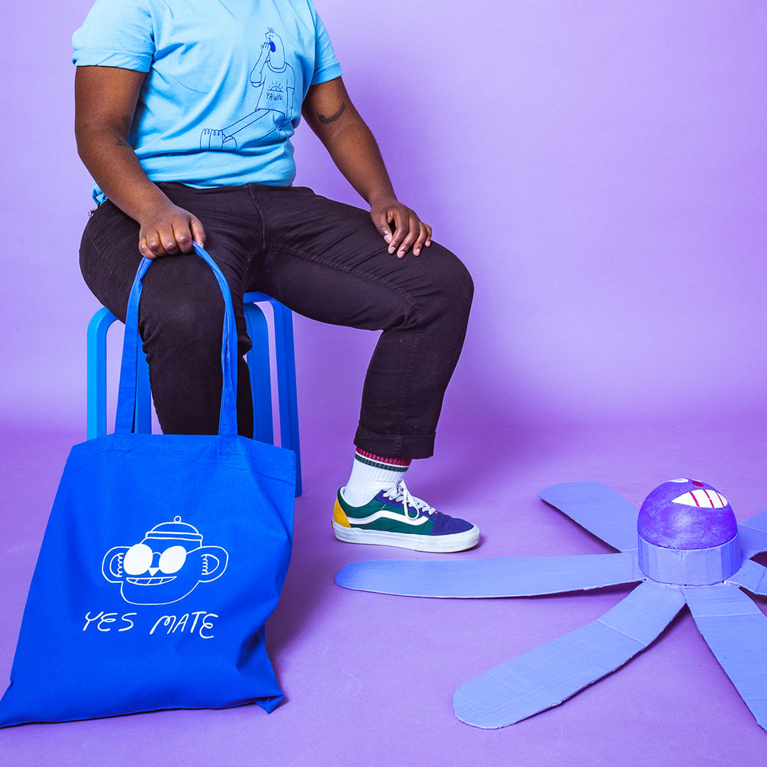 Yes Mate screen printed blue tote bag by YUK FUN