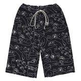 Black & white cat trousers made from 100% organic cotton and hand printed by independent label YUK FUN