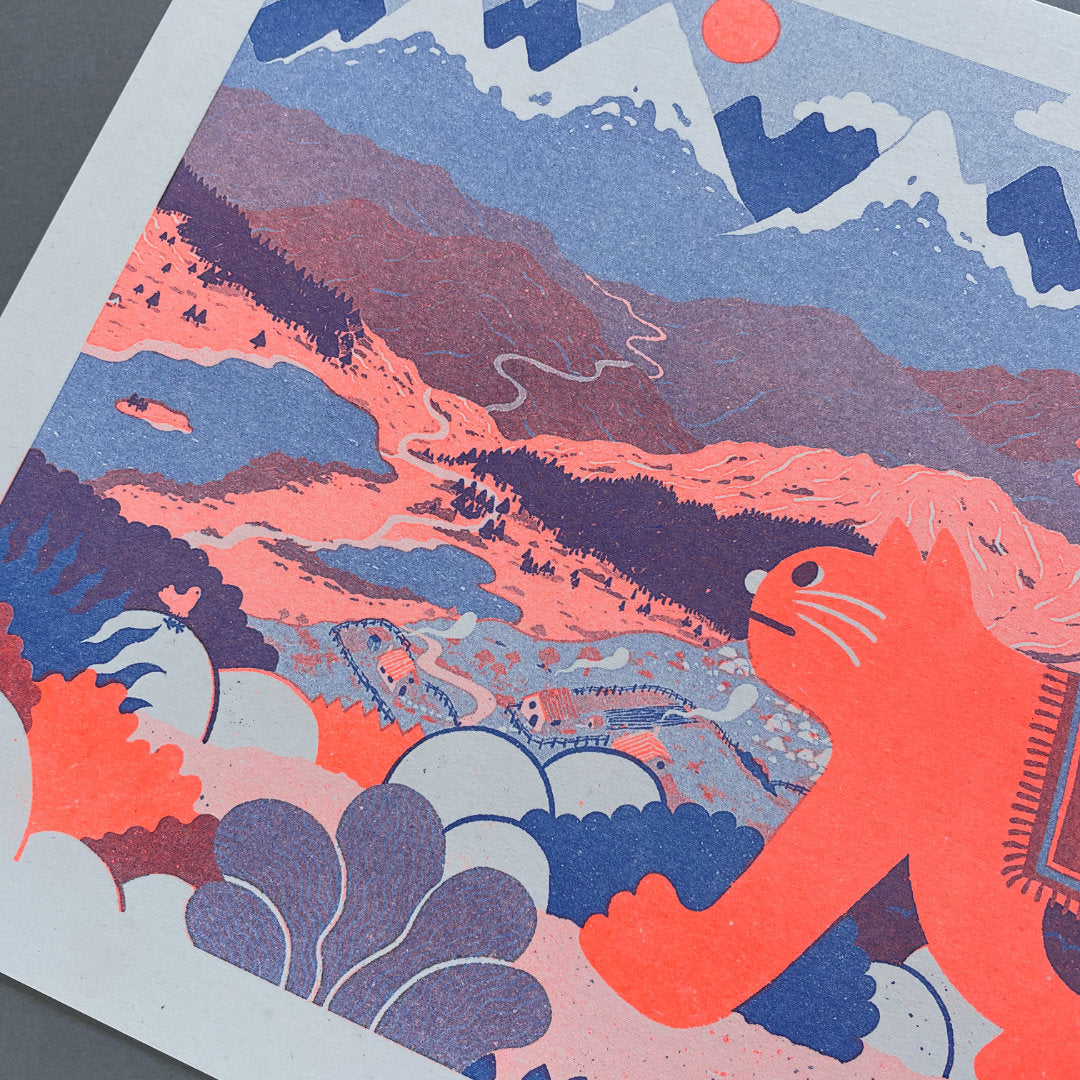 YUK FUN Cat Riders Riso Art Print yuk-fun-cat-riders-riso-art-print