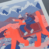 YUK FUN Cat Riders Riso Art Print