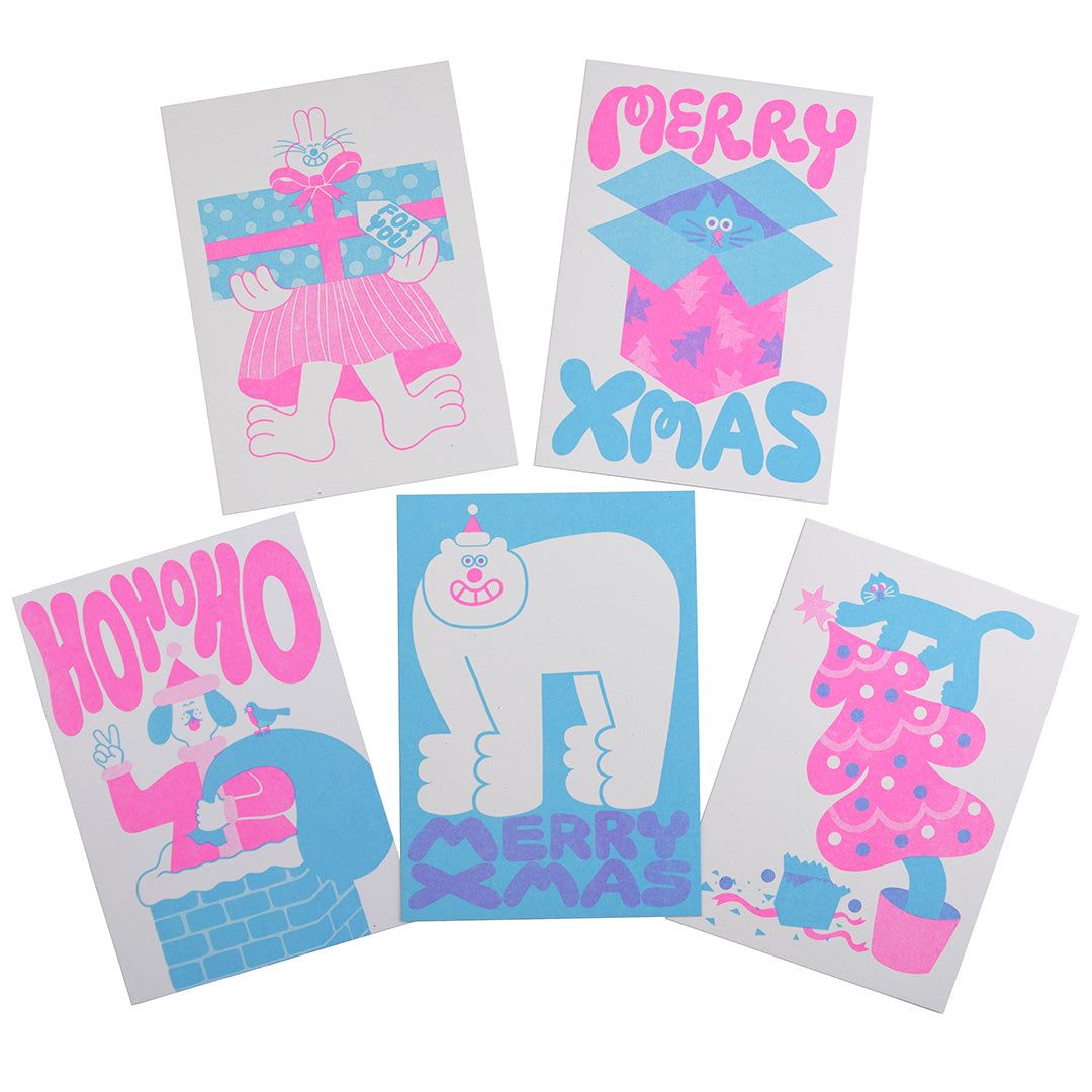 YUK FUN Christmas Cards Pink & Blue