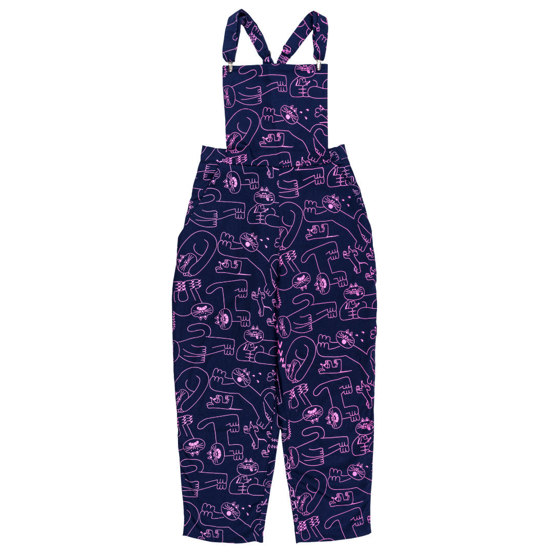 blue dungarees made from sustainable deadstock fabric by YUK FUN