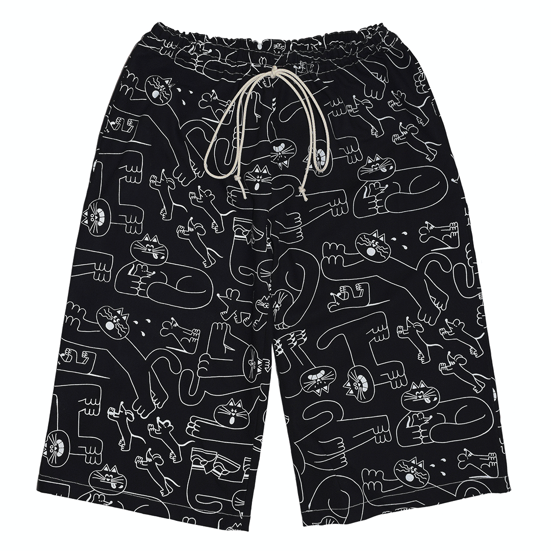 Awesome Dora cat trousers ethically made in the UK by independent label YUK FUN