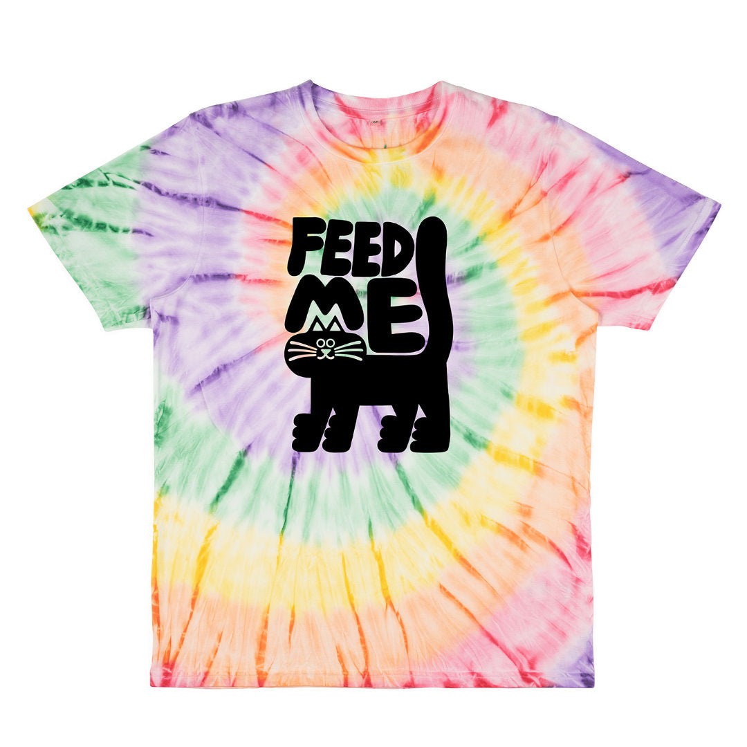 Psychedelic tie-dye t-shirt with Feed Me design by YUK FUN